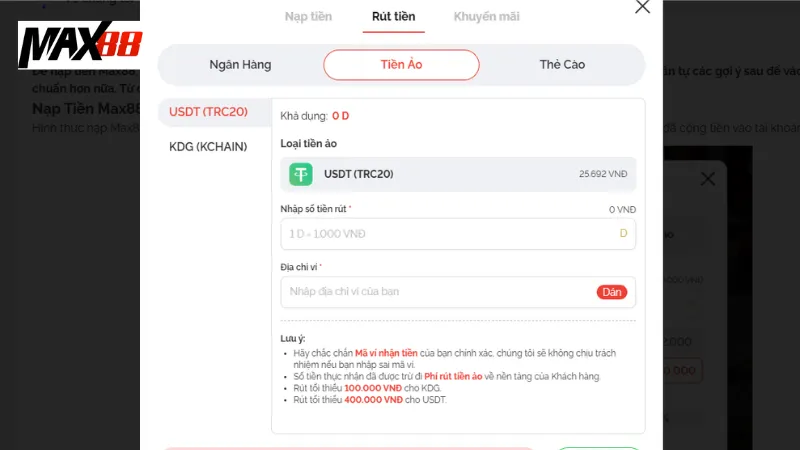 Quy trình chung để Rút Tiền max88